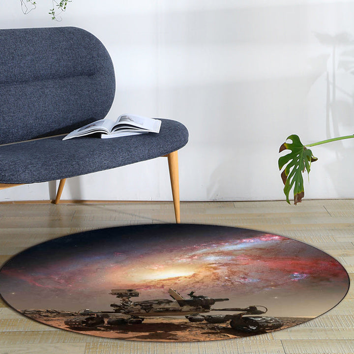 Modern living room rug in brown with galaxy print in space polyester pet-friendly rug | Bowlift