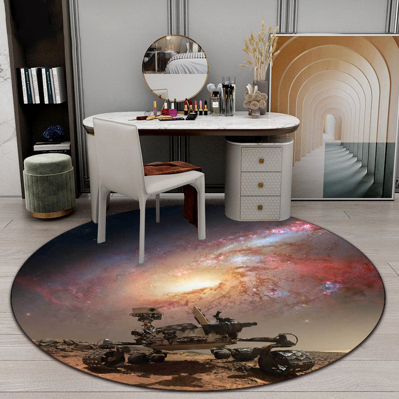 Modern living room rug in brown with galaxy print in space polyester pet-friendly rug | Bowlift