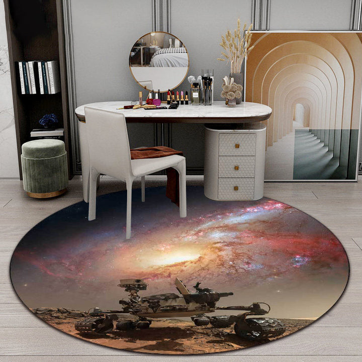Modern living room rug in brown with galaxy print in space polyester pet-friendly rug | Bowlift
