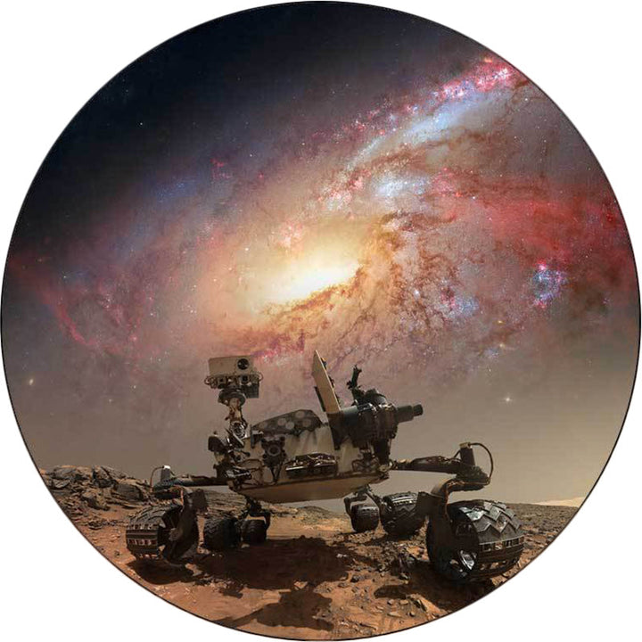 Modern living room rug in brown with galaxy print in space polyester pet-friendly rug | Bowlift