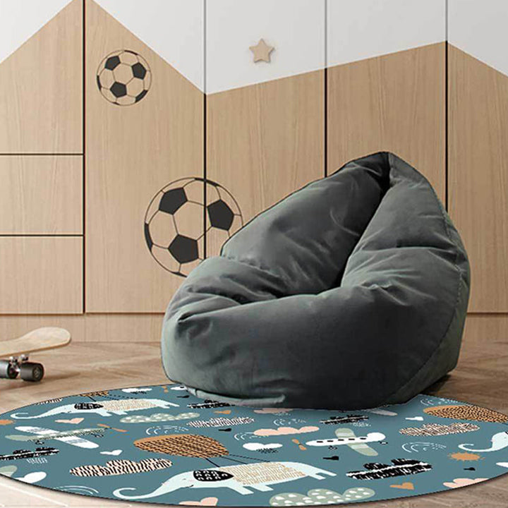 BowLift | Kids Room Rug in Teal Animal Elephant Airplane Heart Print Rug Polyester Stain Resistant Rug