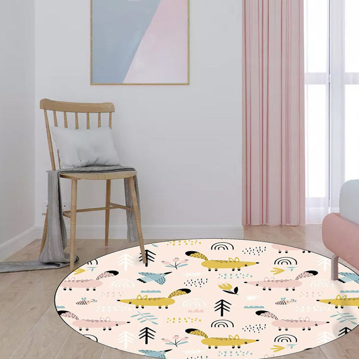 BowLift | Kids Bedroom Carpet in White Animal Mouse Bird Tree Print Carpet Polyester Washable Stain Resistant Area Rug