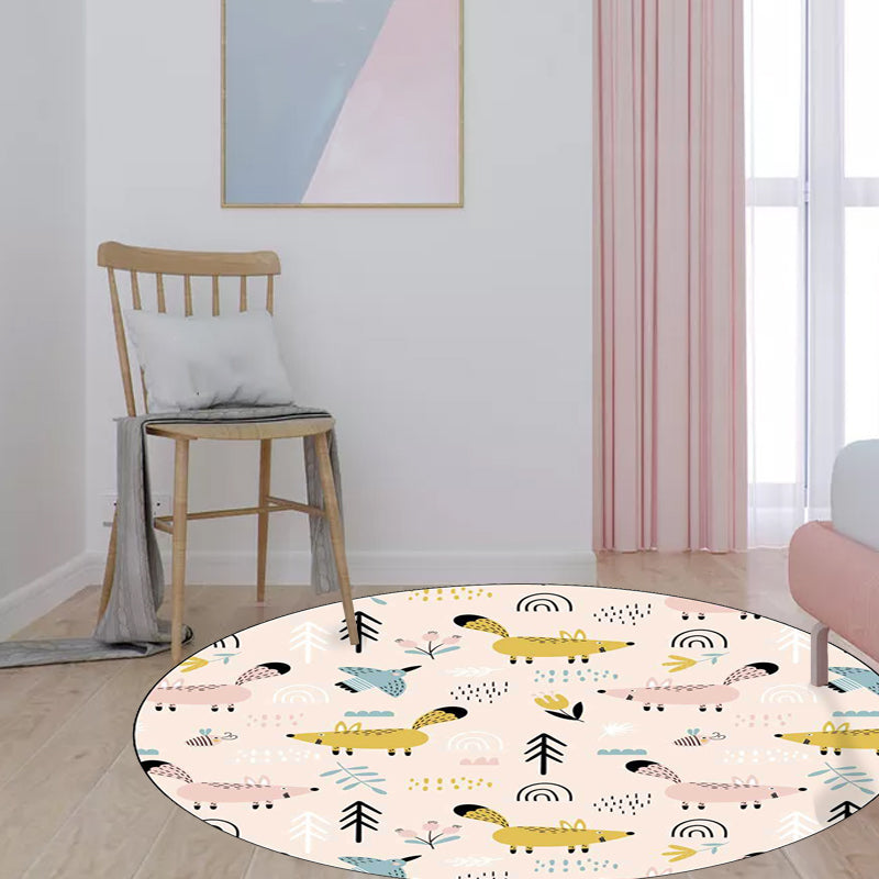 BowLift | Kids Bedroom Carpet in White Animal Mouse Bird Tree Print Carpet Polyester Washable Stain Resistant Area Rug