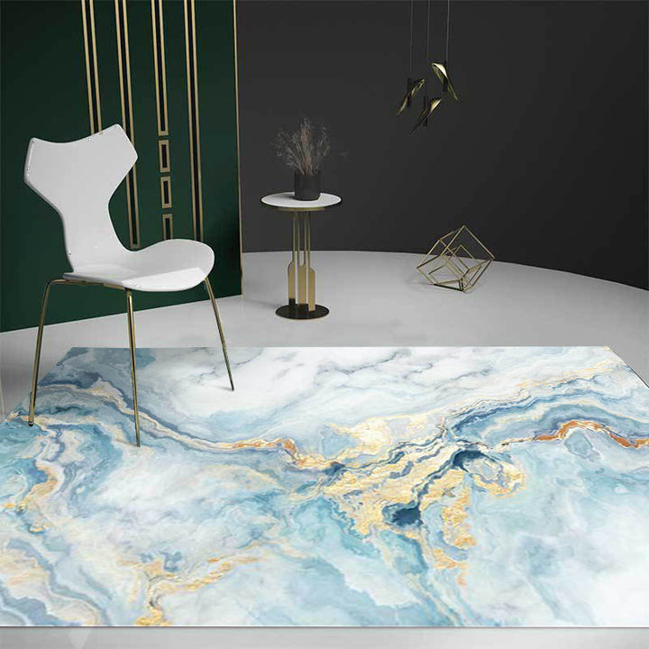Light blue contemporary rug polyester watercolor pattern rug washable non-slip backing rug for the living room | Bowlift