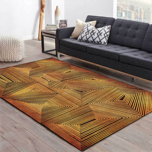 Golden Nordic Carpet Polyester Striped Pattern Rug Washable Non-Slip Backing Rug for the Living Room | Bowlift