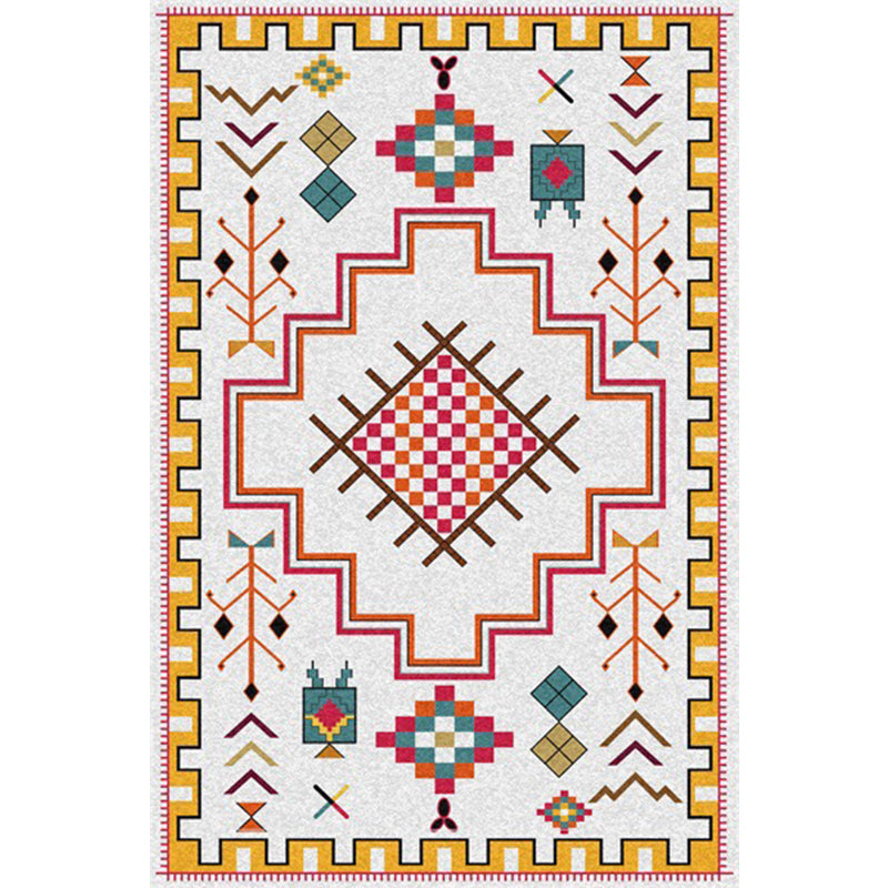 BowLift | Southwest Living Room Rug in Ivory Tribal Diamond Check Print Rug Polyester Non-Slip Back Rug
