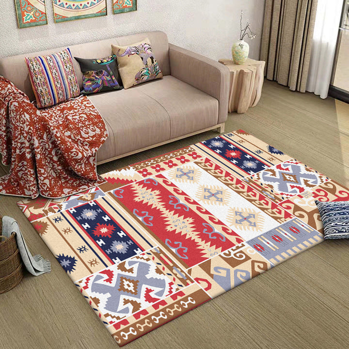 BowLift | Americana Southwestern Rug in Red and Brown Tribal Geometry Pattern Rug Polyester Washable Rug for Home Decor