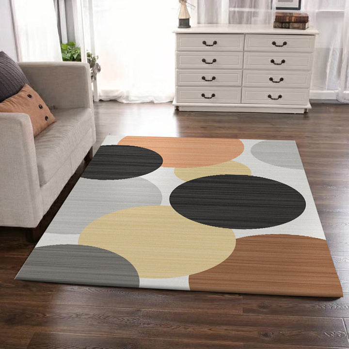 Modern living room rug in ivory color block circle pinstripe print rug polyester machine washable area rug | Bowlift