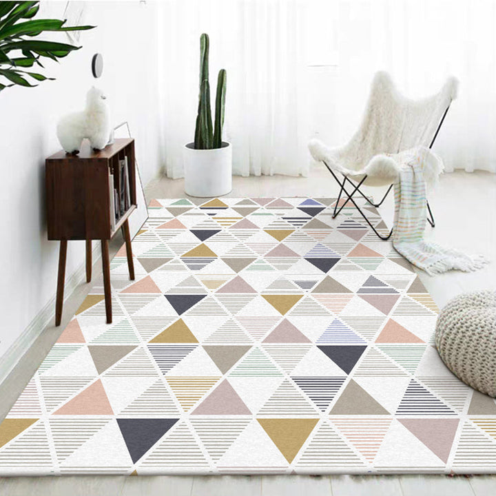 New Modern Rug in Ivory Geometry Triangle Stripe Pattern Rug Polyester Non-Slip Washable Rug for Home Decoration | Bowlift