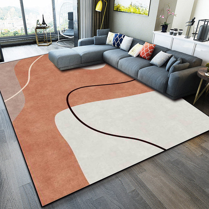 BowLift | Orange Bedroom Rug Novelty Color Block Irregular Shape Line Pattern Rug Polyester Stain Resistant Rug