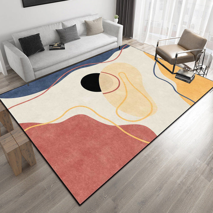 BowLift | Ivory Bedroom Carpet Novelty Color Block Striped Pattern Area Rug Polyester Non-Slip Back Washable Rug