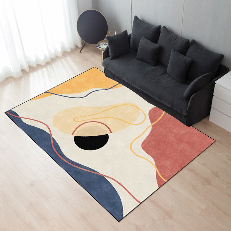BowLift | Ivory Bedroom Carpet Novelty Color Block Striped Pattern Area Rug Polyester Non-Slip Back Washable Rug