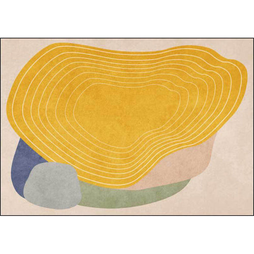 BowLift | Novelty Living Room Rug Ivory and Yellow Color Block Stripe Print Rug Polyester Anti-Slip Area Rug