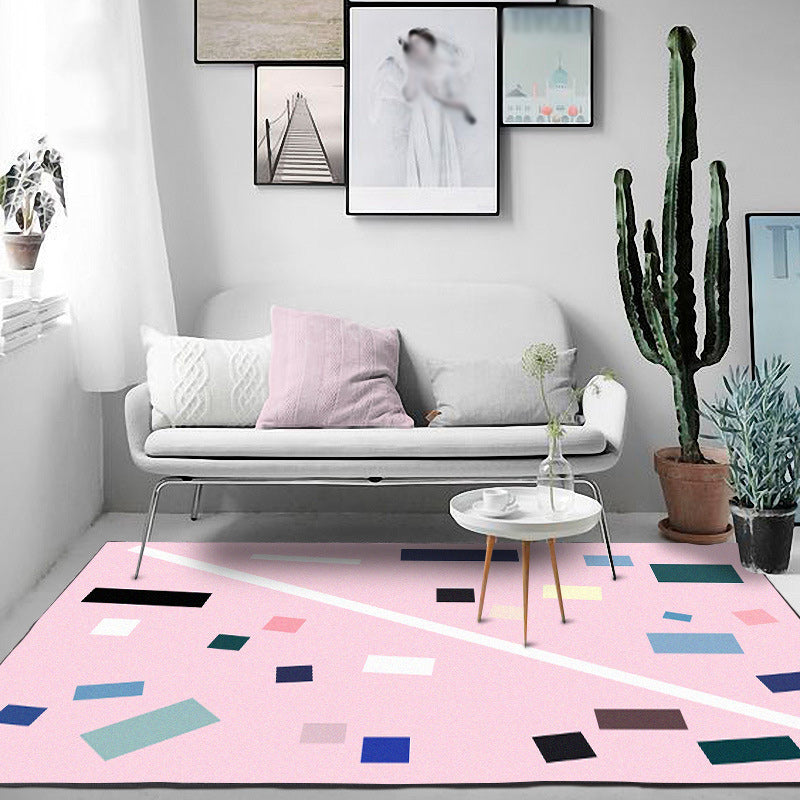 BowLift | Nordic Novelty Rug in Pink Geometric Rectangular Pattern Rug Polyester Non-Slip Back Rug for Home Decor