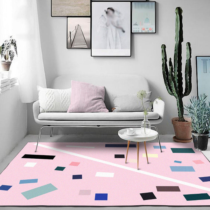 BowLift | Nordic Novelty Rug in Pink Geometric Rectangular Pattern Rug Polyester Non-Slip Back Rug for Home Decor
