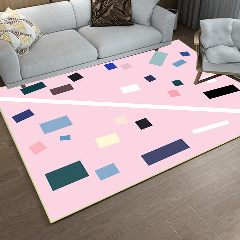 BowLift | Nordic Novelty Rug in Pink Geometric Rectangular Pattern Rug Polyester Non-Slip Back Rug for Home Decor