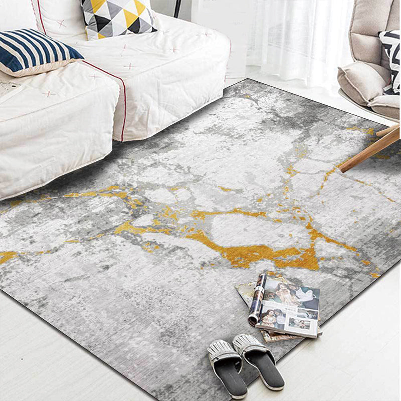 Gray and Gold Simple Carpet Polyester Abstract Carpet Washable Non-Slip Back Carpet for Living Area | Bowlift