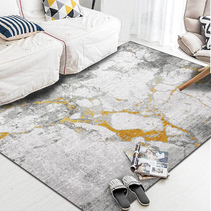 Gray and Gold Simple Carpet Polyester Abstract Carpet Washable Non-Slip Back Carpet for Living Area | Bowlift
