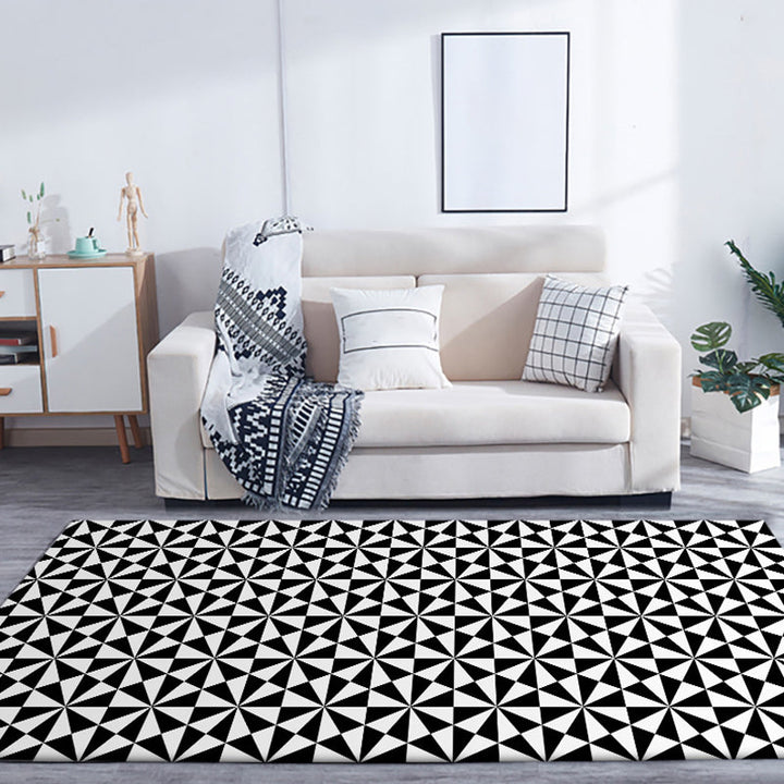 Black and White Bedroom Rug Modern Geometric Triangle Pattern Area Rug Polyester Non-Slip Back Washable Rug | Bowlift