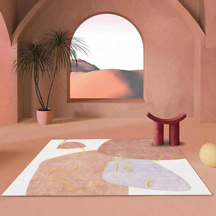 BowLift | Scandinavian Novelty Carpet in White and Pink Irregular Shape Pattern Carpet Polyester Non-slip Area Rug for Home Decoration