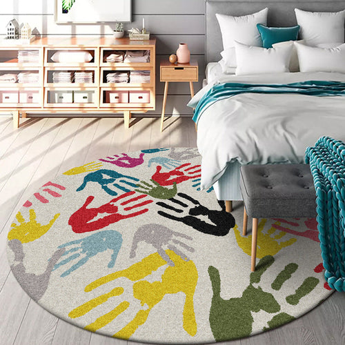 BowLift | Modern novelty rug in ivory handprints pattern rug polyester washable washable rug for home decor