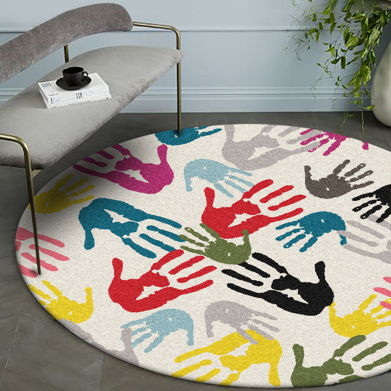 BowLift | Modern novelty rug in ivory handprints pattern rug polyester washable washable rug for home decor