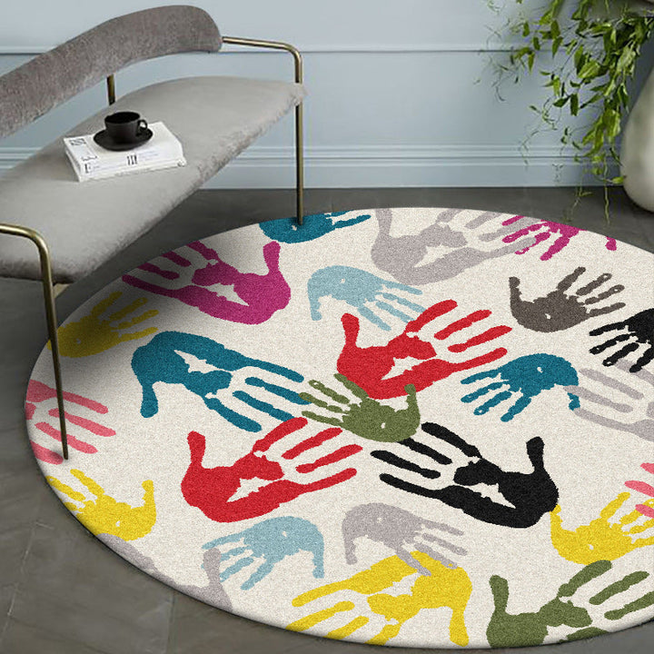 BowLift | Modern novelty rug in ivory handprints pattern rug polyester washable washable rug for home decor
