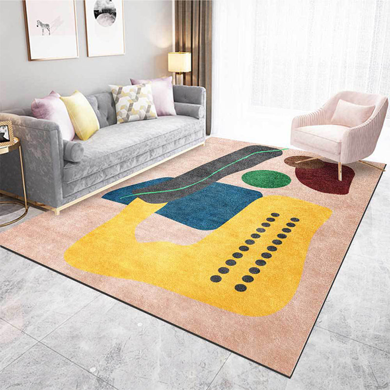 BowLift | Funky Abstract Colorblock Rug Pink Multicolor Nordic Rug Polyester Machine Washable Non-Slip Rug for Bedroom