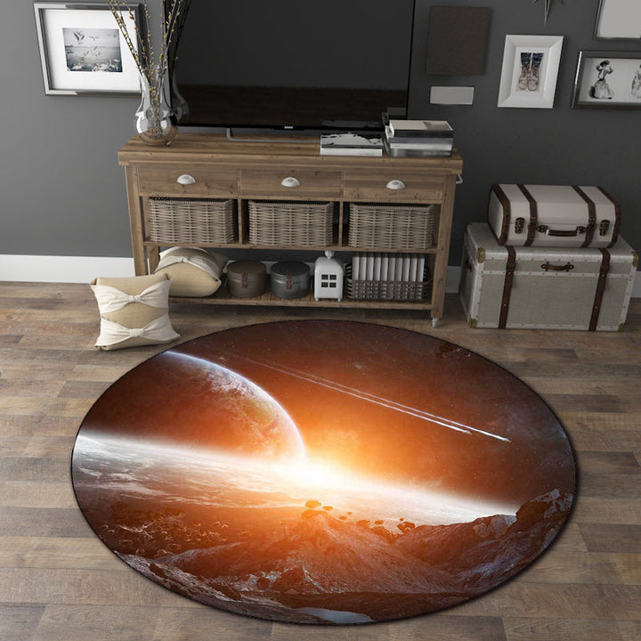 Black and orange bedroom rug Modern space planet pattern area rug Polyester Washable Stain-resistant rug | Bowlift