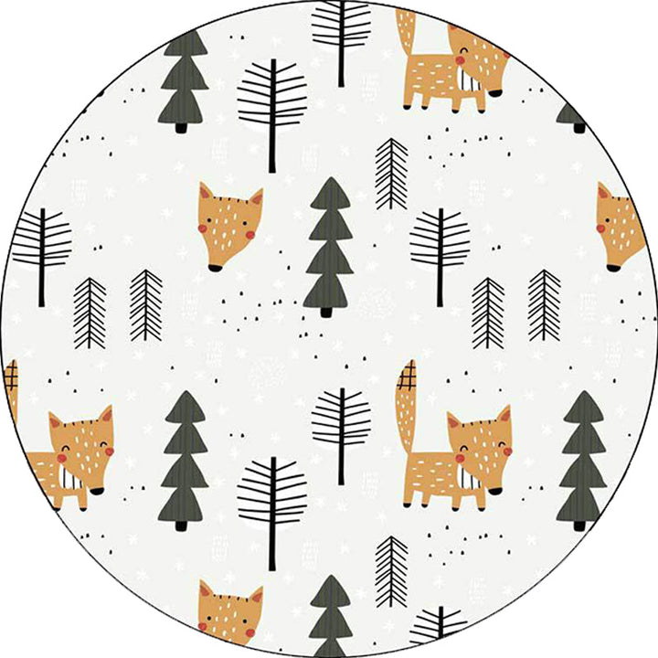 BowLift | White Children's Room Carpet Kids Animal Fox Tree Pattern Area Rug Polyester Stain Resistant Rug