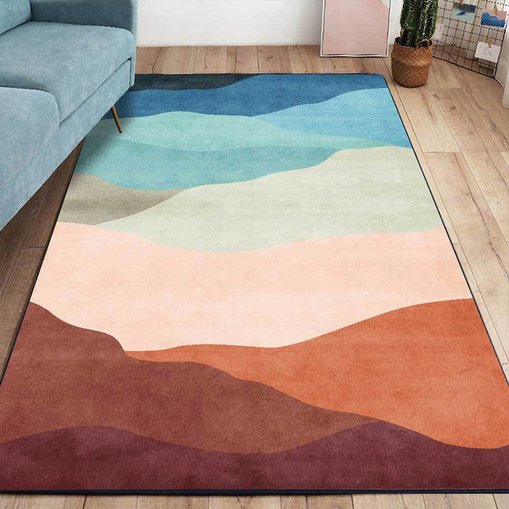 Blue multicolored contemporary rug polyester color block rug washable non-slip backing rug for the living room | Bowlift