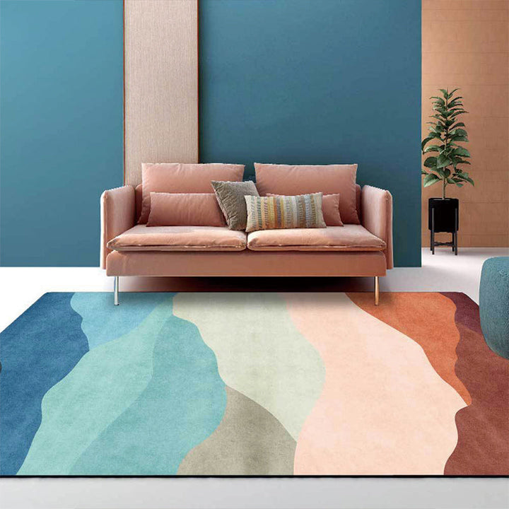 Blue multicolored contemporary rug polyester color block rug washable non-slip backing rug for the living room | Bowlift