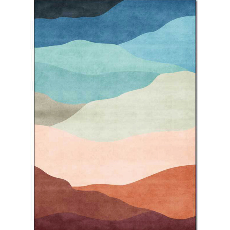 Blue multicolored contemporary rug polyester color block rug washable non-slip backing rug for the living room | Bowlift