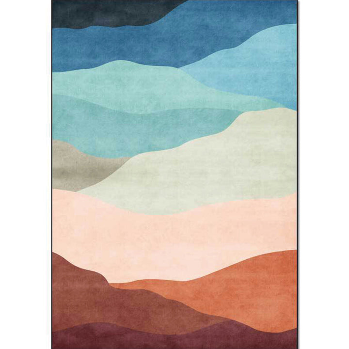 Blue multicolored contemporary rug polyester color block rug washable non-slip backing rug for the living room | Bowlift