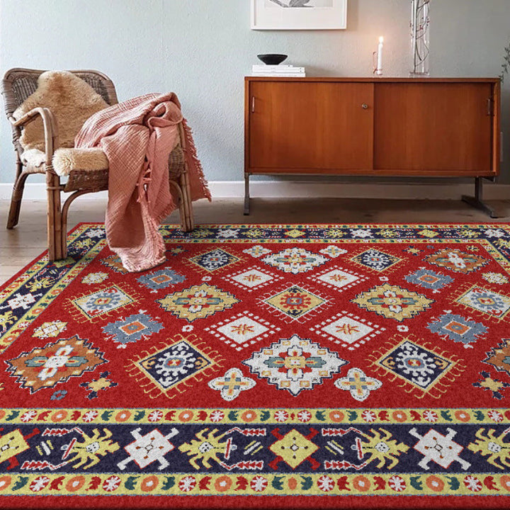 BowLift | Southwest Living Room Rug in Red Diamond Print Rug Polyester Non-Slip Pet-Friendly Room Rug