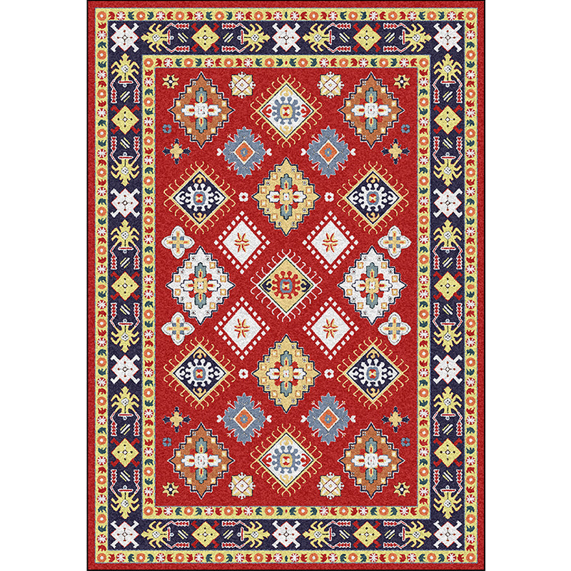BowLift | Southwest Living Room Rug in Red Diamond Print Rug Polyester Non-Slip Pet-Friendly Room Rug