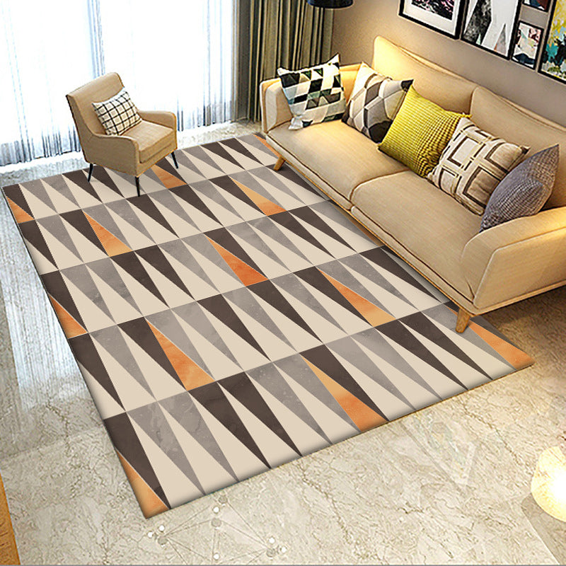 Ivory Bedroom Rug Modern Geometric Triangle Pattern Rug Polyester Stain Resistant Washable Rug | Bowlift