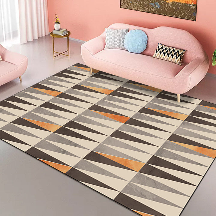 Ivory Bedroom Rug Modern Geometric Triangle Pattern Rug Polyester Stain Resistant Washable Rug | Bowlift