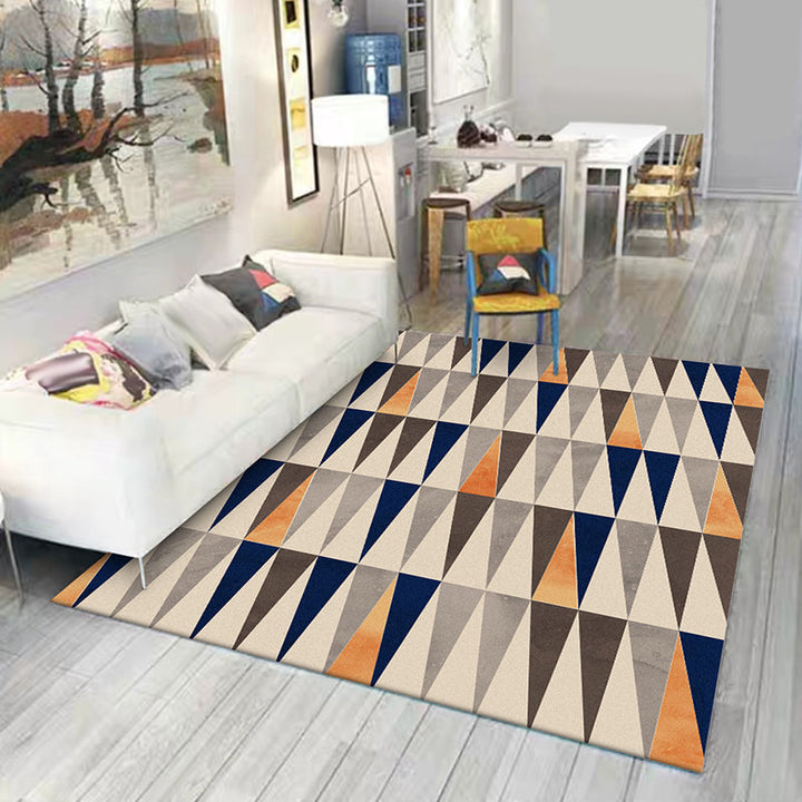Ivory Bedroom Rug Modern Geometric Triangle Pattern Rug Polyester Stain Resistant Washable Rug | Bowlift