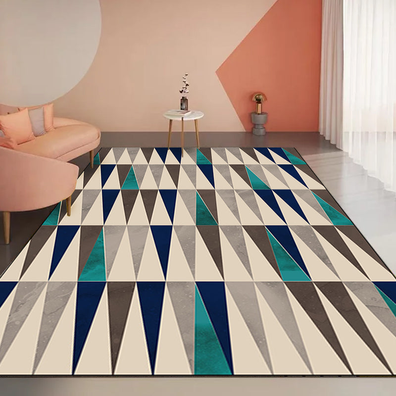 Ivory Bedroom Rug Modern Geometric Triangle Pattern Rug Polyester Stain Resistant Washable Rug | Bowlift