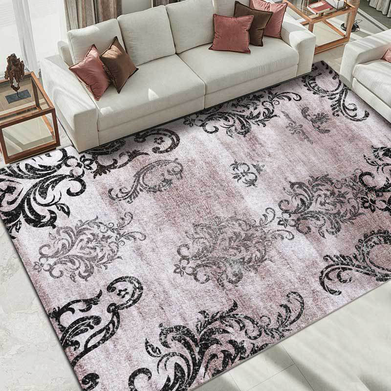 BowLift | Black and pink retro carpet Polyester paisley pattern carpet machine washable non-slip backing carpet for the living room