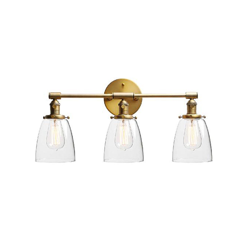 BowLift | 3-Bulb Cone Wall Mount Light Fixture Industrial Brass Clear Glass Lighting for Restaurant