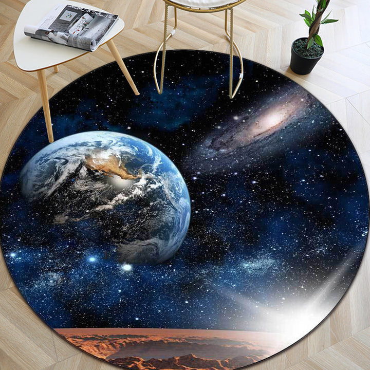 Modern living room carpet in blue space galaxy Earth print carpet polyester non-slip back carpet | Bowlift