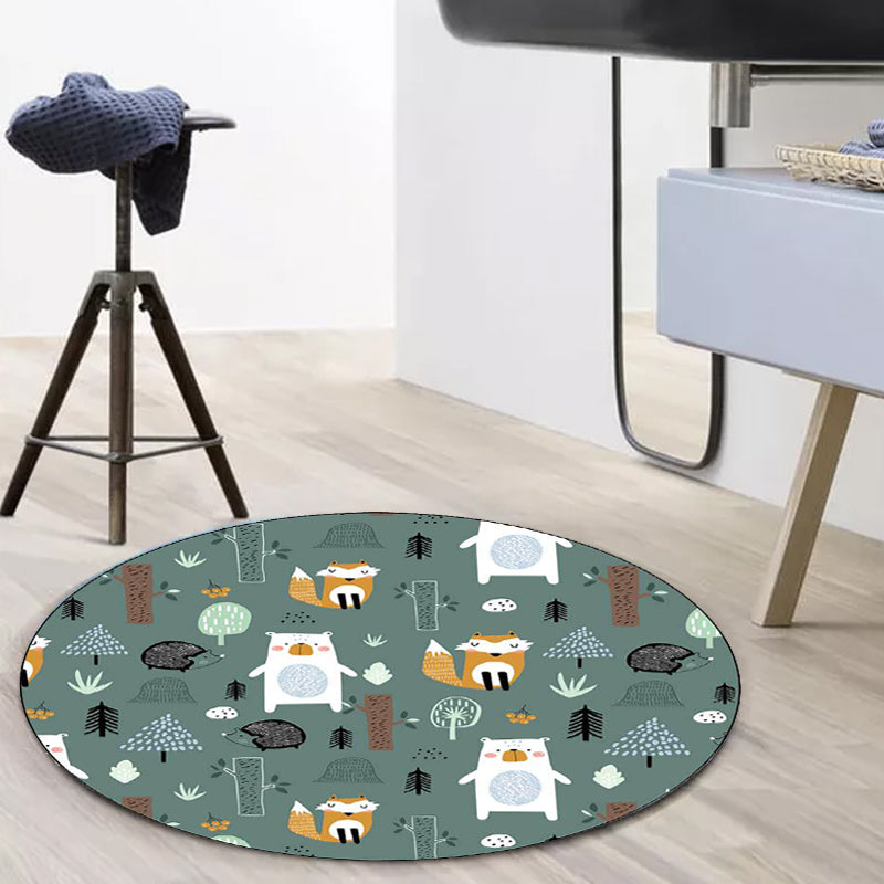 BowLift | Kids Bedroom Rug in green animal fox bear tree print rug polyester pet-friendly area rug