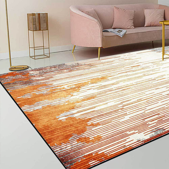 Orange and Gray Novelty Carpet Polyester Striped Pattern Carpet Washable Non-Slip Back Carpet for Living Room | Bowlift