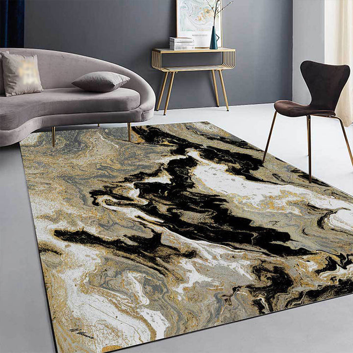 New Abstract Carpet Black and Gold Polyester Carpet Machine Washable Non-Slip Carpet for Bedroom | Bowlift