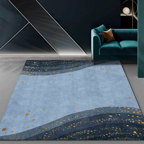 Blue contemporary rug polyester abstract rug washable non-slip backing rug for the living room | Bowlift