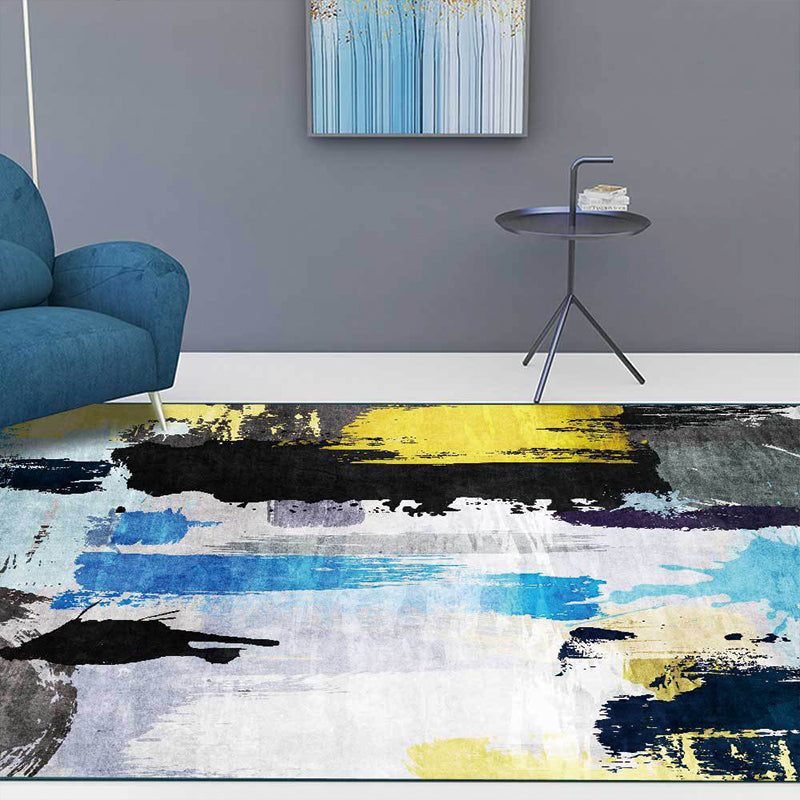 Contemporary brush stroke pattern rug black multicolored polyester rug machine washable non-slip rug for the bedroom | Bowlift