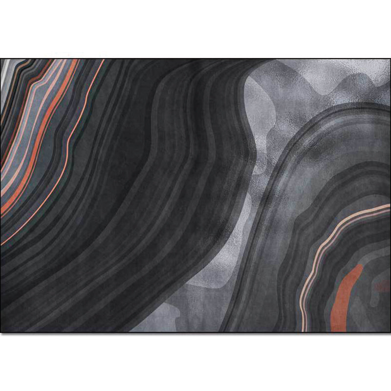 Black and gray modern carpet made of polyester with swirl stripe pattern washable non-slip backing carpet for the living room | Bowlift