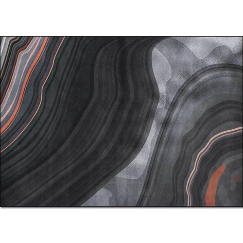 Black and gray modern carpet made of polyester with swirl stripe pattern washable non-slip backing carpet for the living room | Bowlift